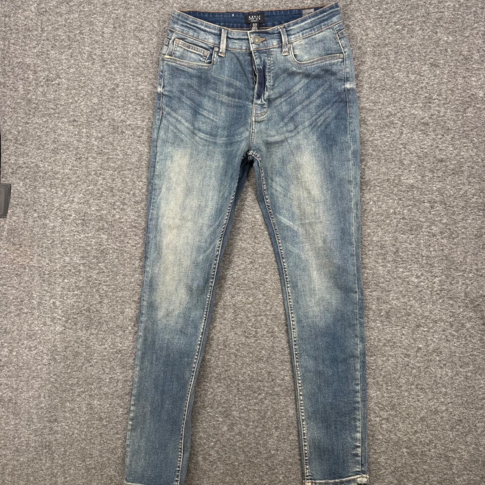 boohooMAN Skinny Stretch Jeans Vintage‎ Blue Button fly US 32 Mens NWT